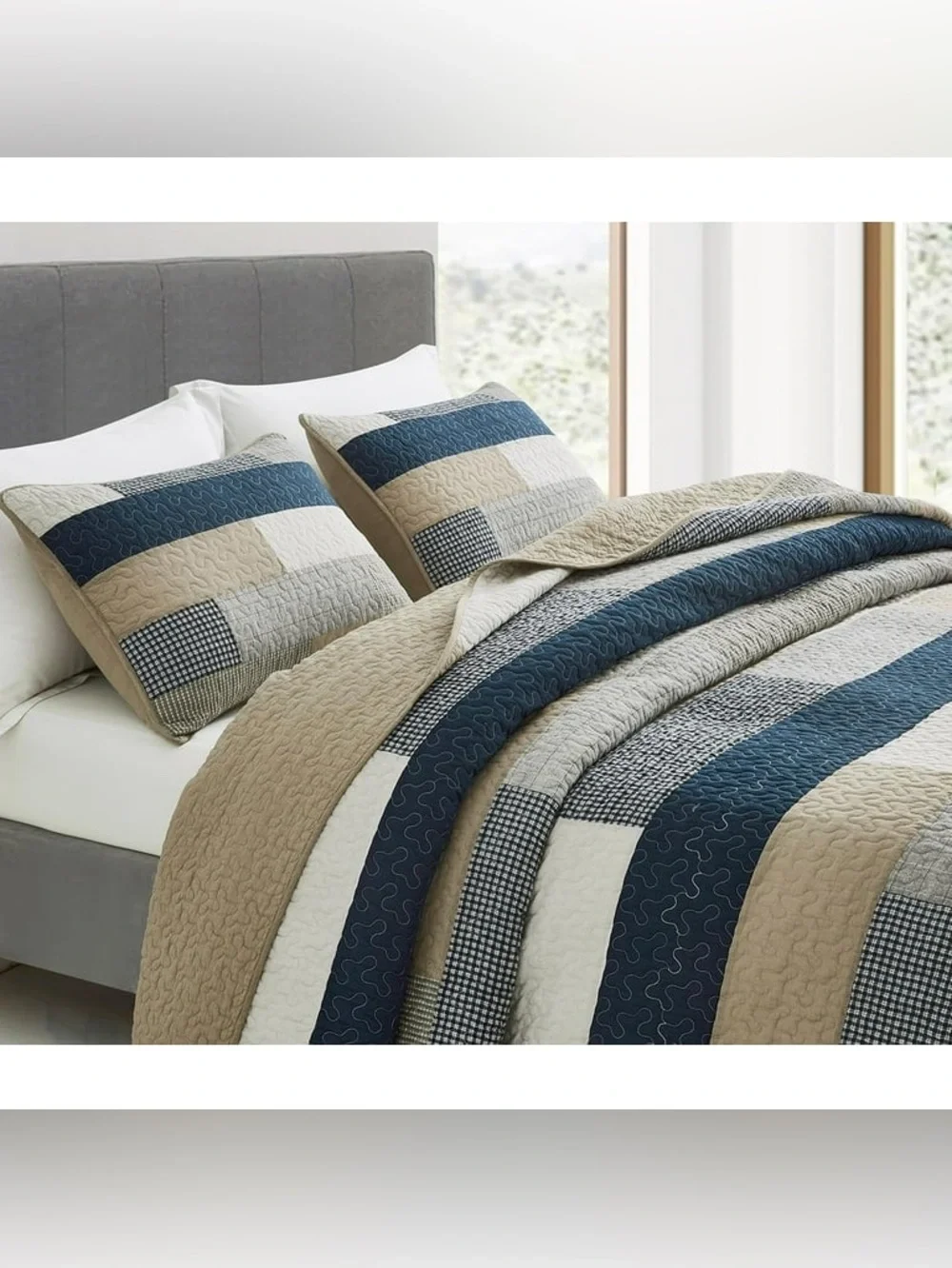 Quilted Patchwork Queen 3 piece Bedspread Set 100% cotton